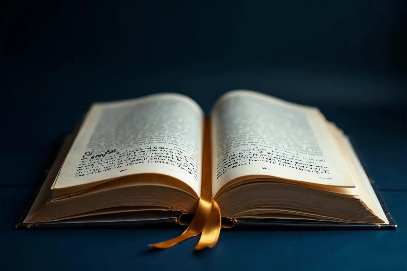 Отворена двуезична книга със златна лента за четене