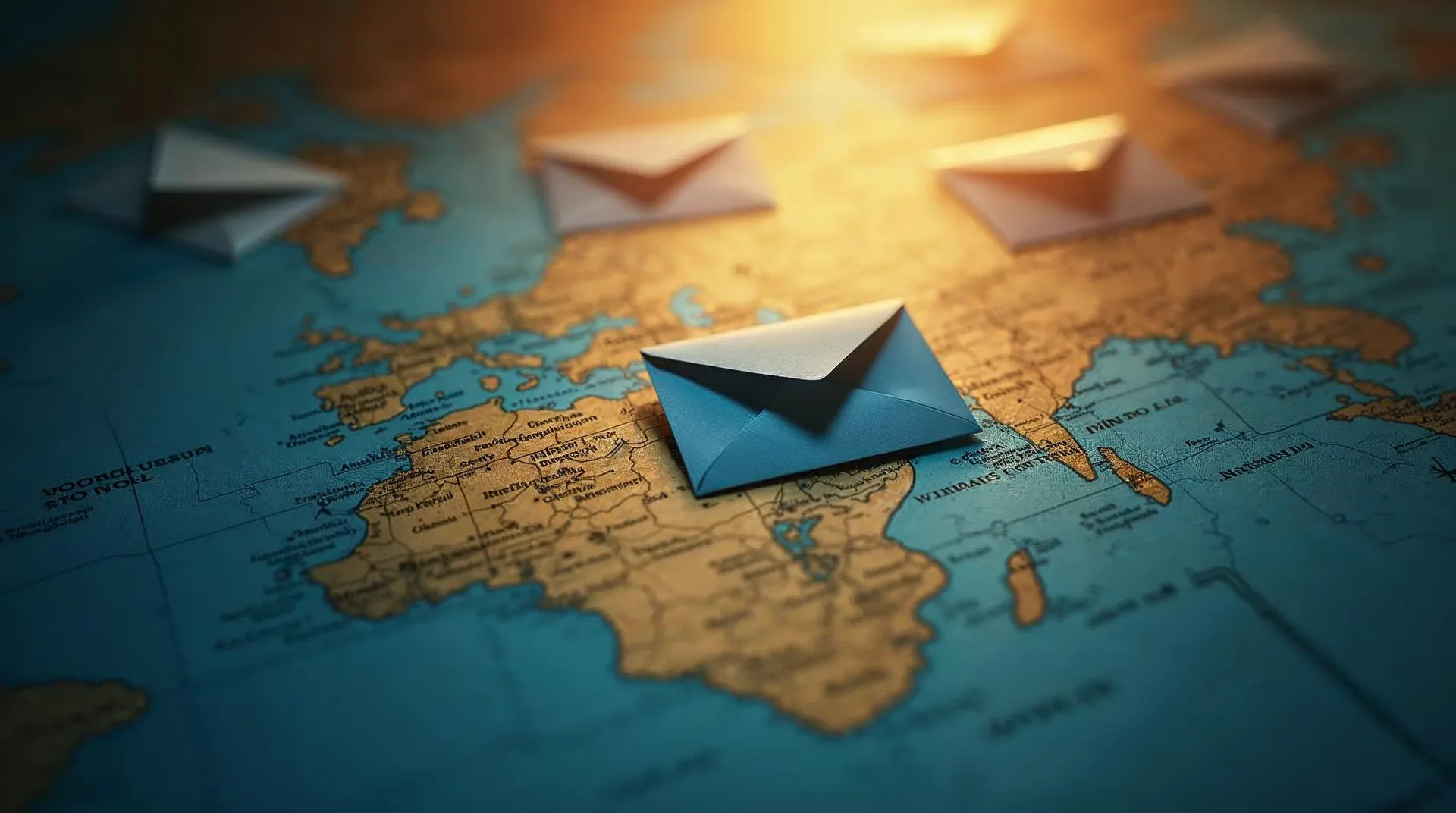 Envelopes flying over a map of Europe as a symbol for newsletters
