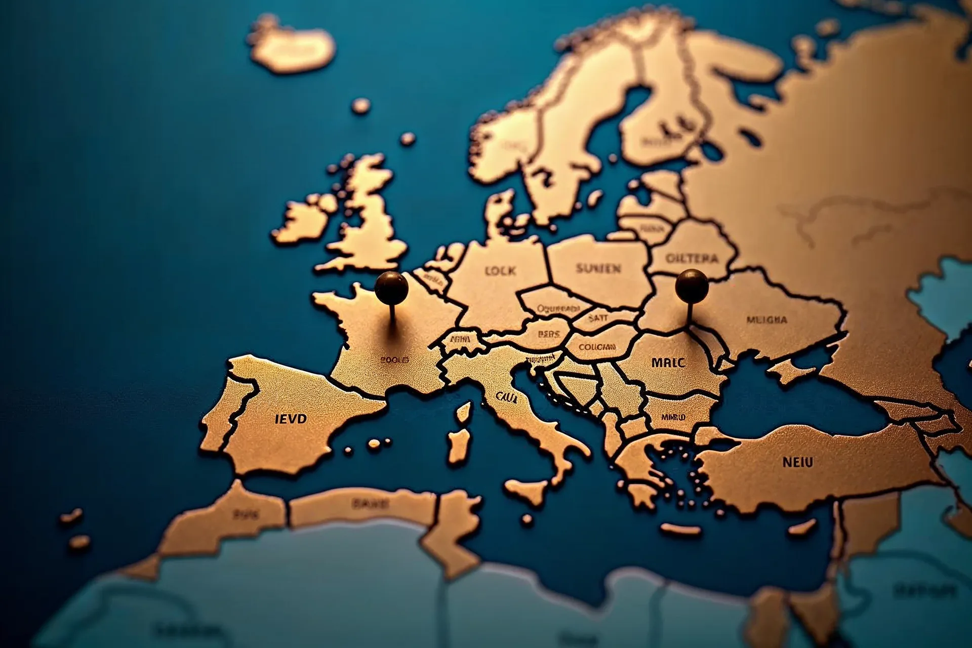 Europakort med knappenåle til markering af serverplaceringer for GDPR-compliance.