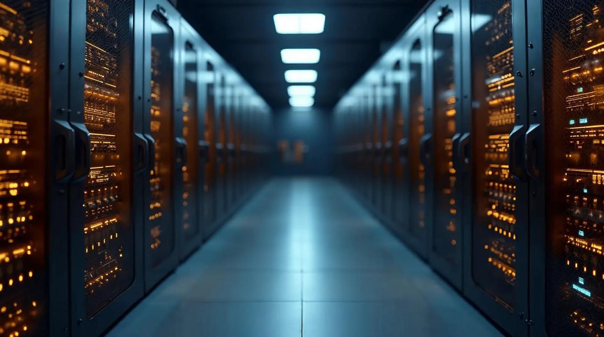 Gang i et datacenter med serverracks til GDPR-kompatibel databehandling.