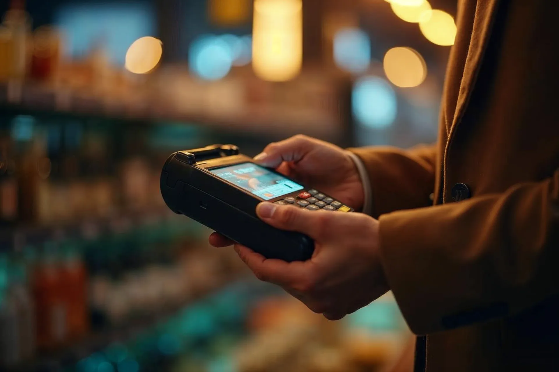 Terminal de tarjeta de crédito en el punto de venta para procesamiento de pagos localizado en Europa.