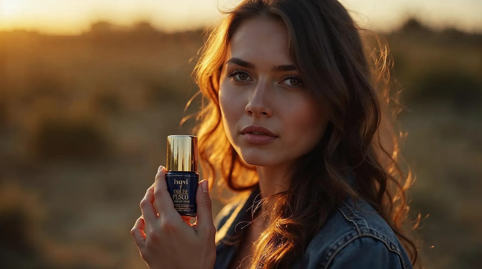 Influencer pózuje venku s produktem pro lokalizované kampaně v Evropě.