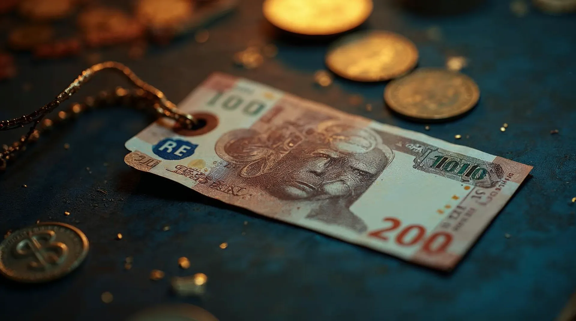 Etiqueta de precio que muestra varias monedas para compras internacionales.