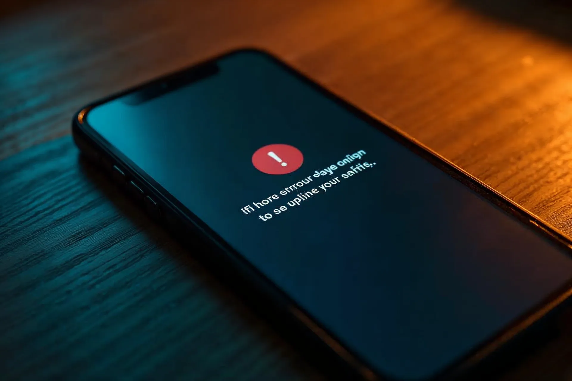 Smartphone zeigt Fehlerbildschirm mit Hinweis zur Fehlerbehebung.