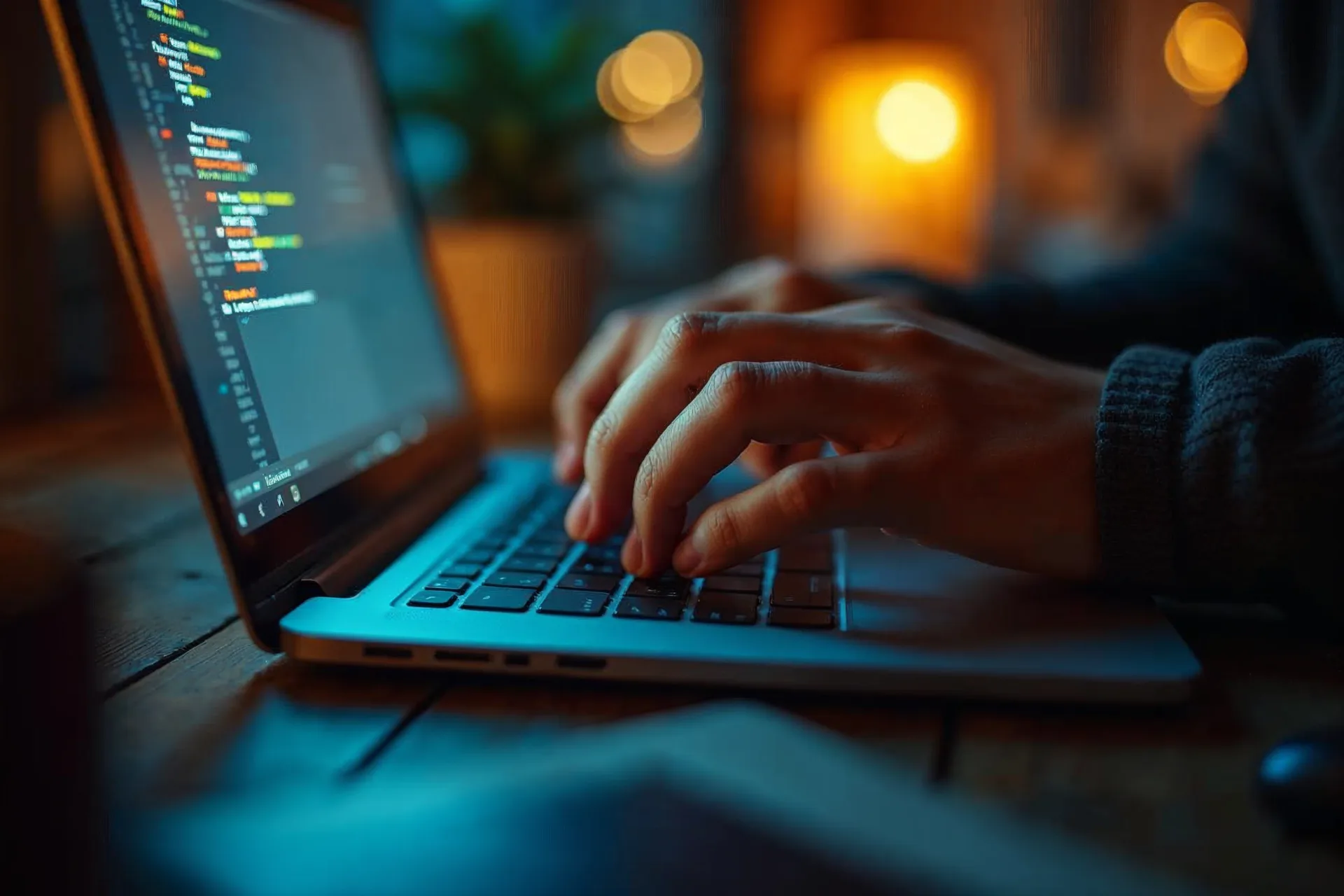 Hænder skriver på et laptoptastatur, arbejder med internationalt linkbuilding.