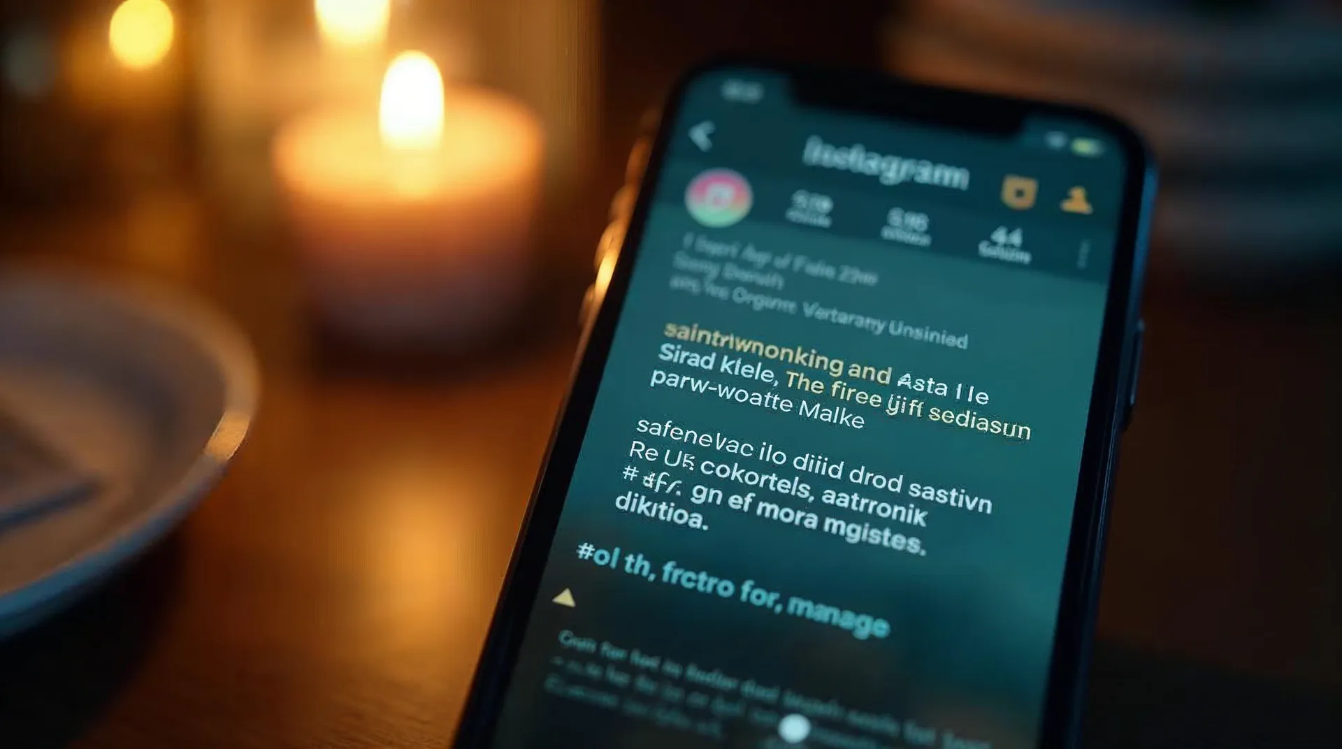Smartphone con una publicación de Instagram que muestra un anuncio en varios idiomas.