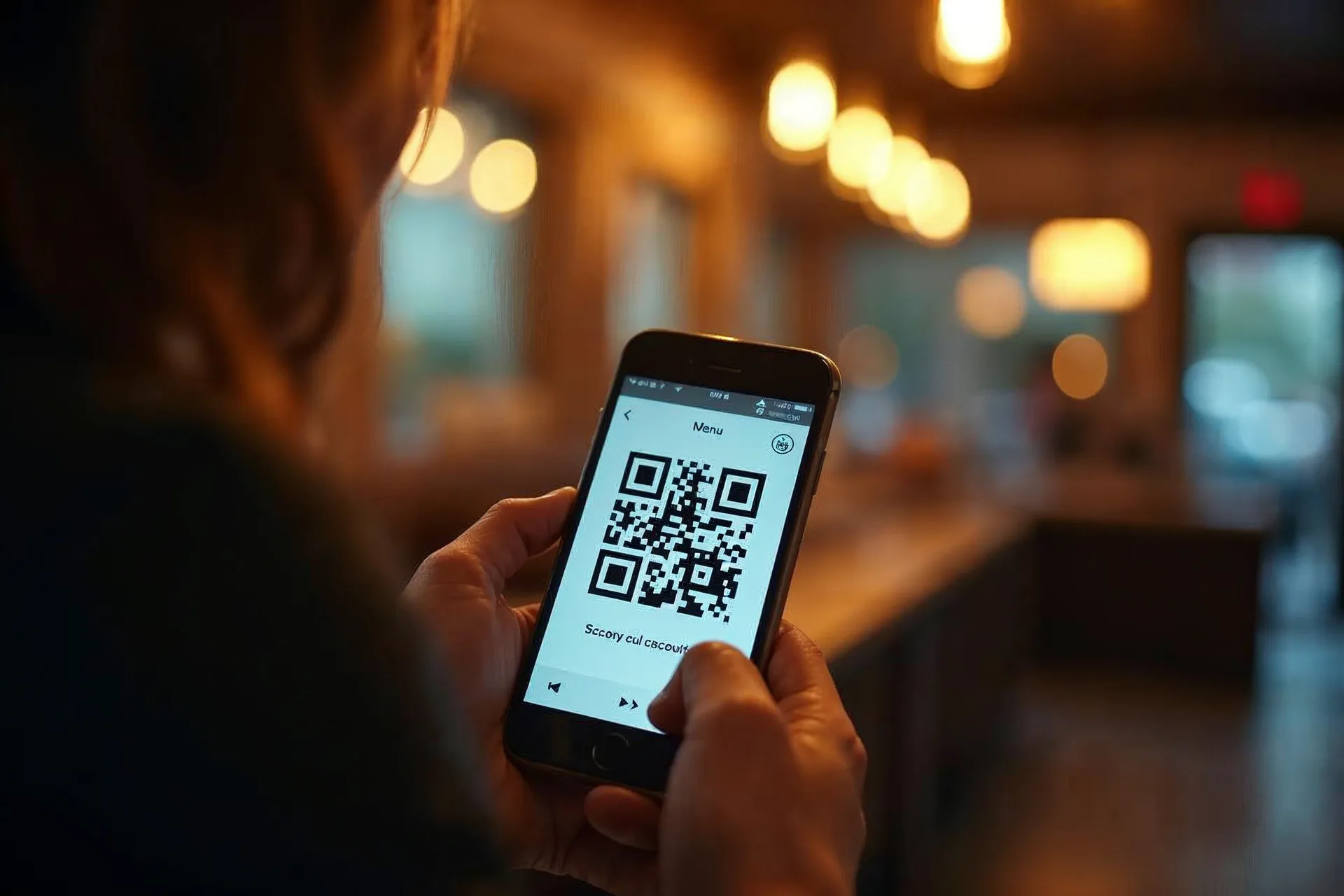 Zákazník skenuje QR kód chytrým telefonem pro překlad menu.
