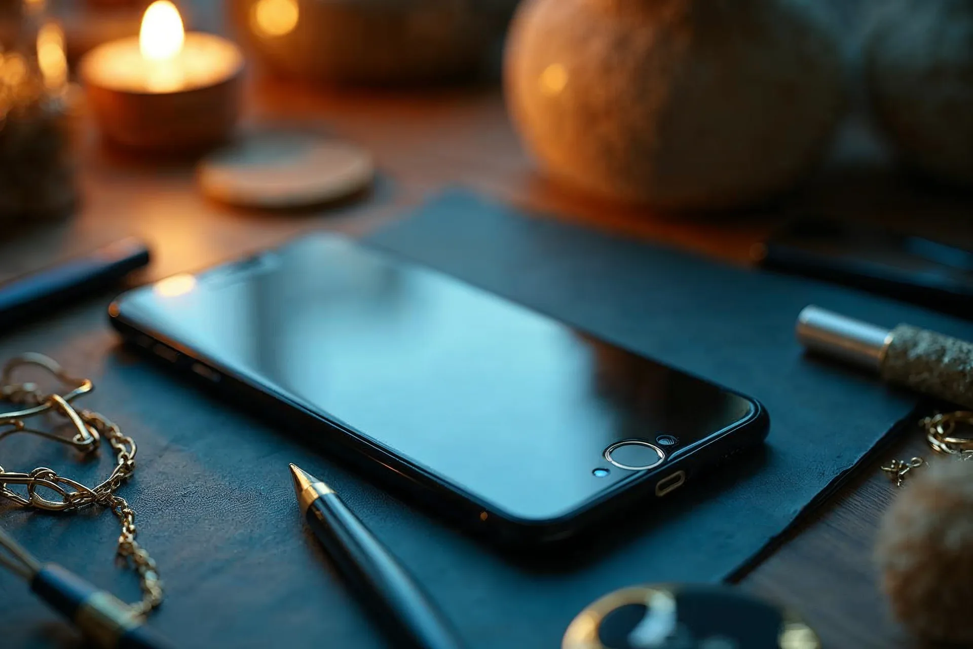 Layout piatto con materiali per lavoretti e uno smartphone.