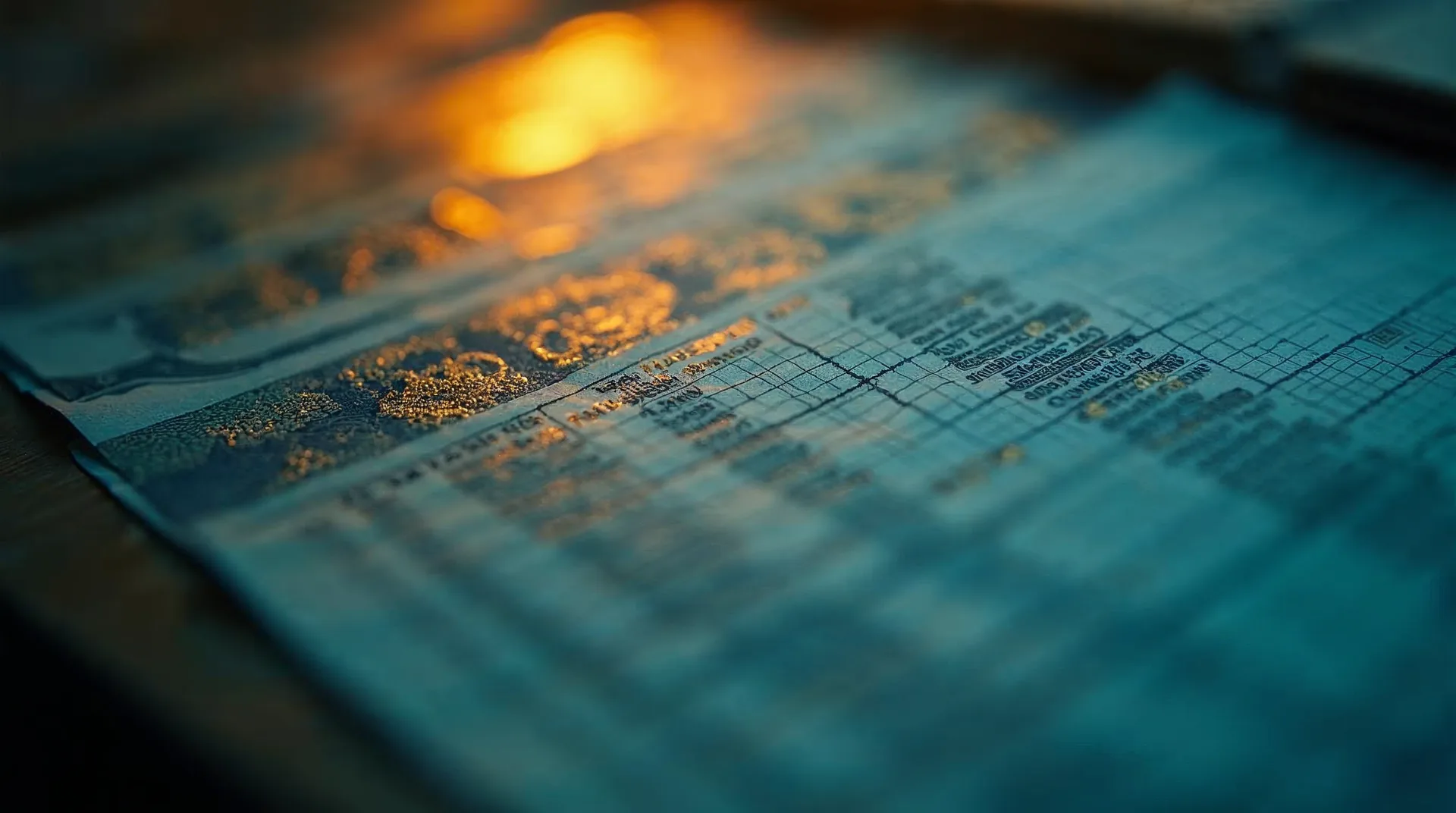 Extrato bancário com números e colunas para transações.