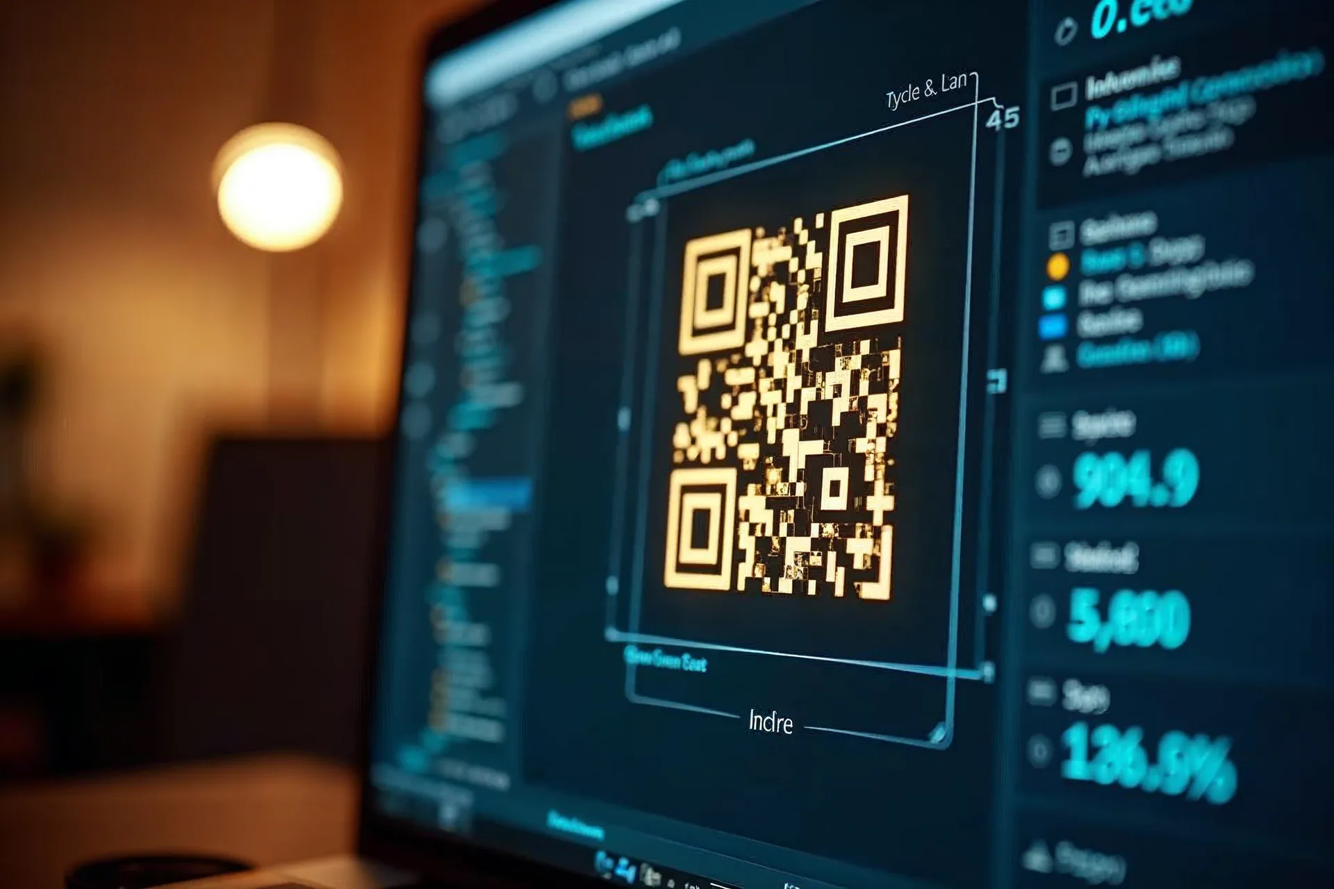 Ein Monitor zeigt die Benutzeroberfläche einer QR-Code-Generator-Software an.