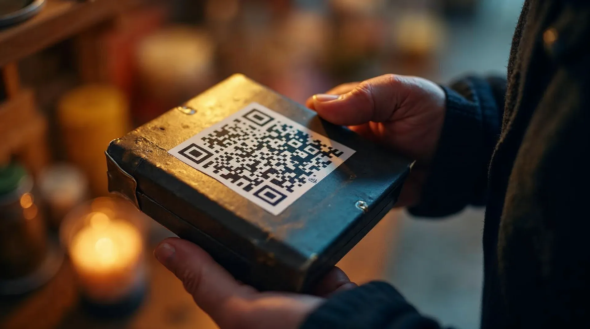 Hand scannt QR-Code auf Produktverpackung in europäischem Markt.