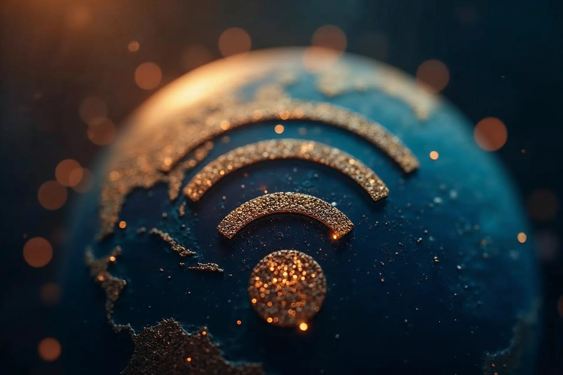 Symbol Wi-Fi před modrým glóbusem představuje globální konektivitu