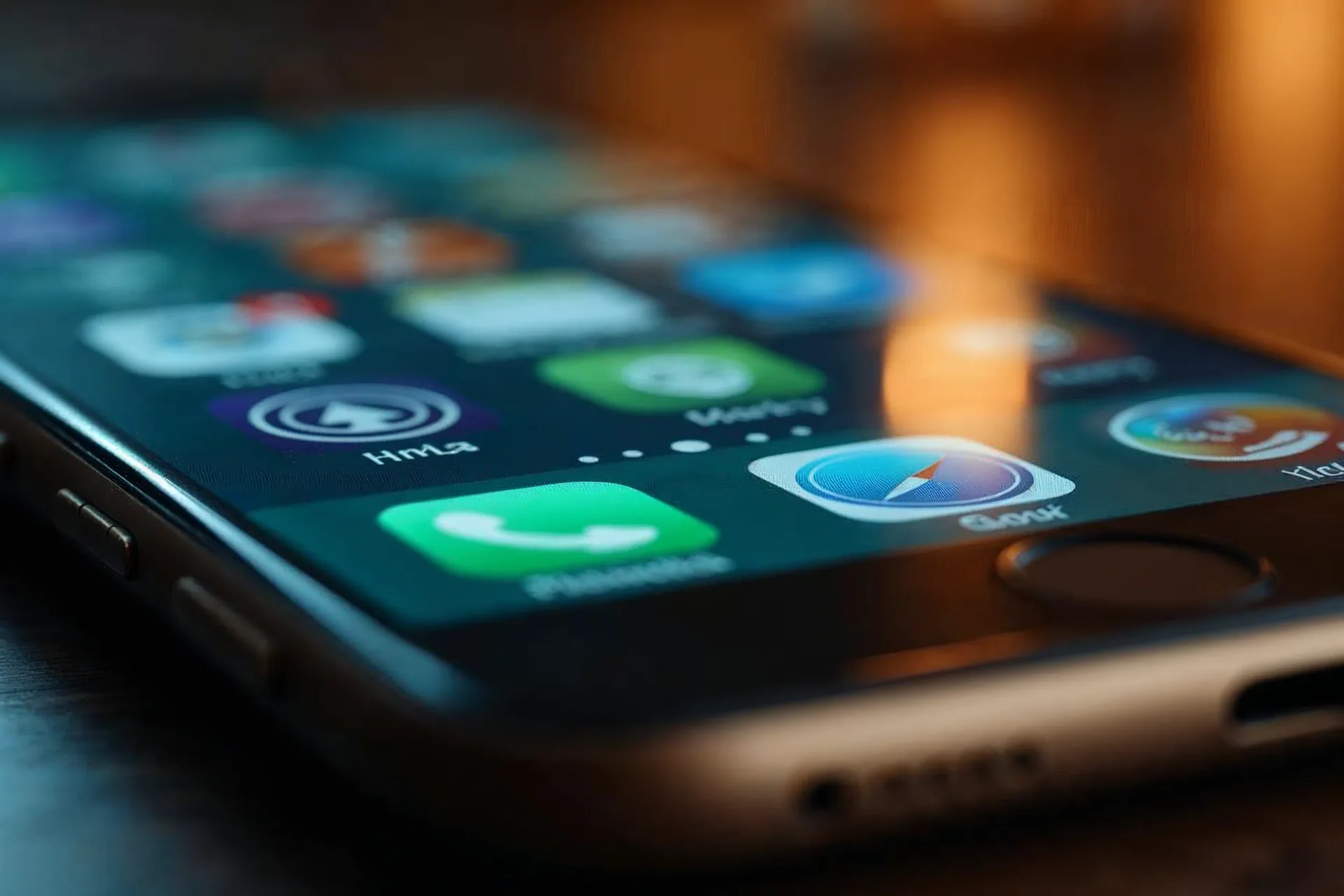 Úvodní obrazovka smartphonu s mnoha ikonami aplikací, včetně nainstalované PWA