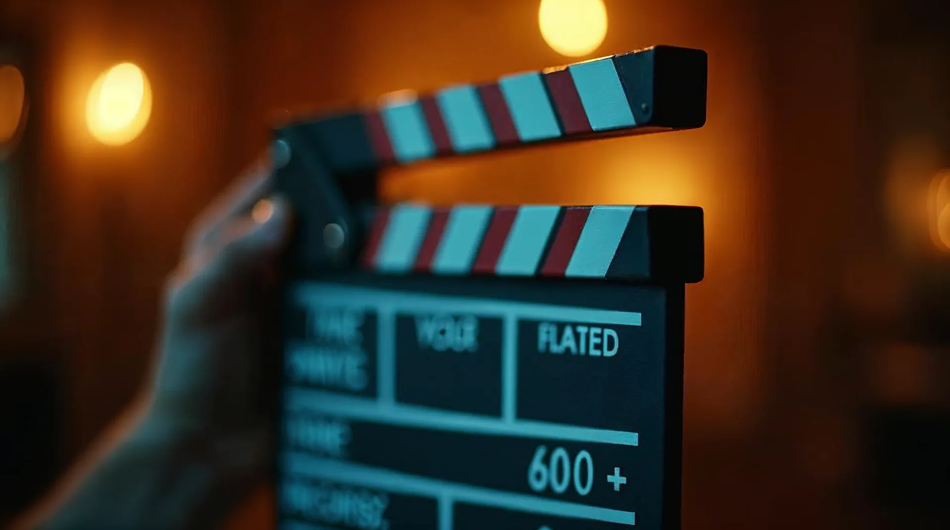 Clapperboard with labeling, ready for filming a brand story