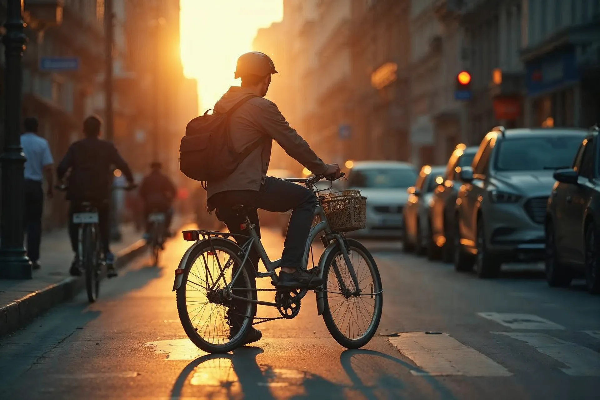 Escena callejera en Copenhague con muchas bicicletas en primer plano.