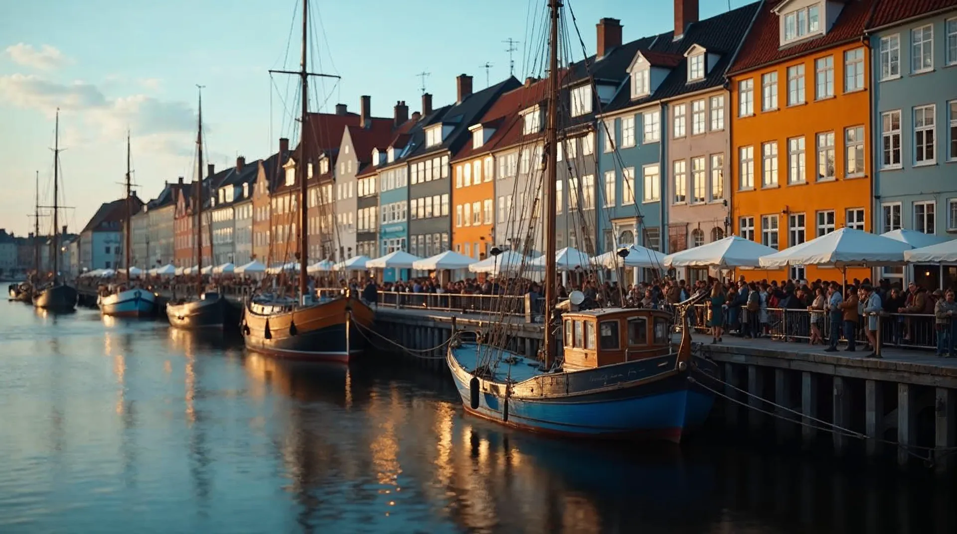 Casas coloridas en el distrito portuario de Nyhavn en Copenhague a lo largo del canal.