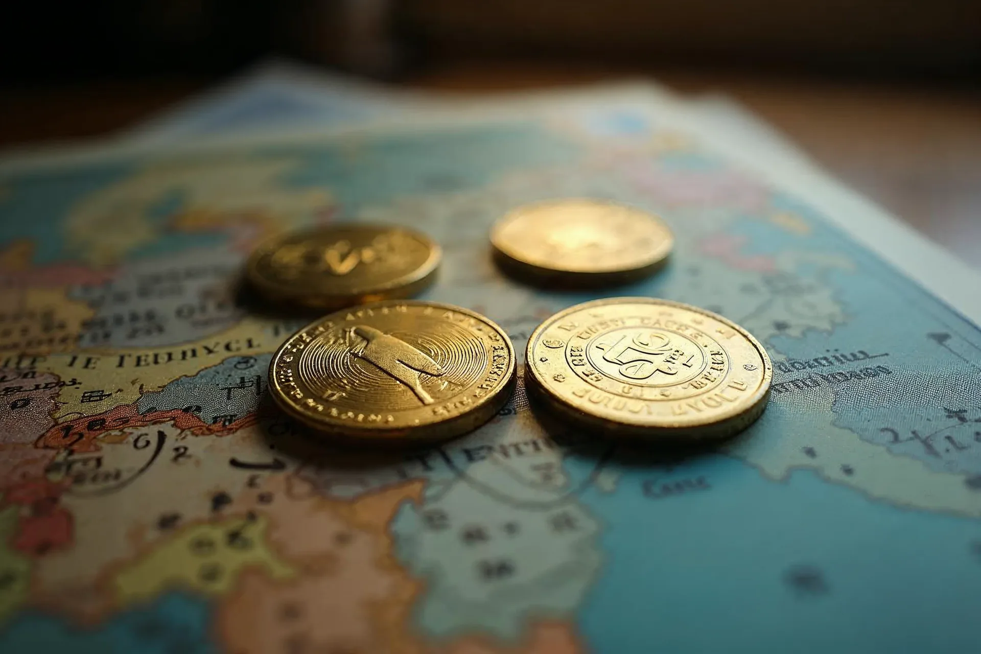 Monedas checas sobre un montón de documentos oficiales.