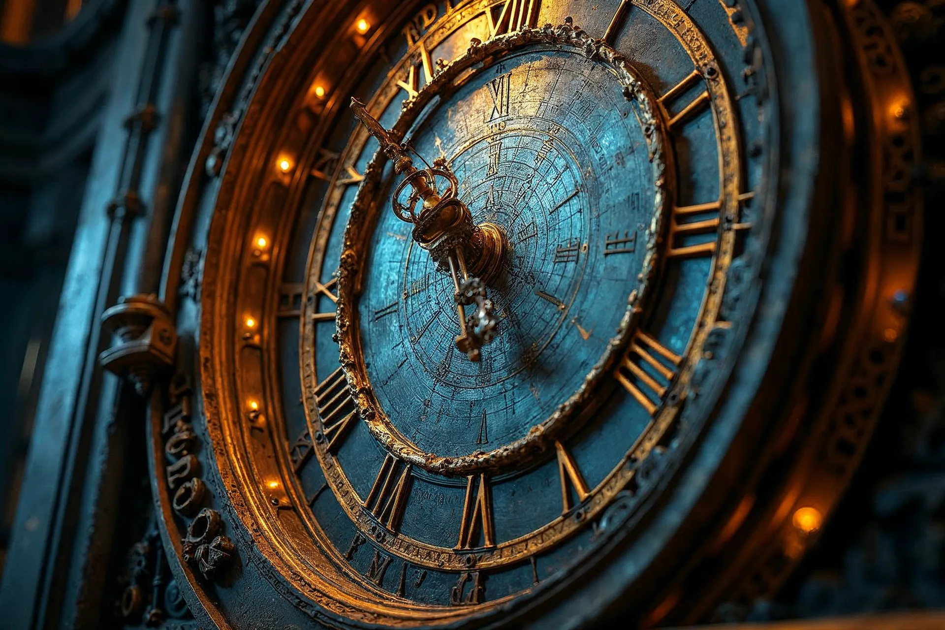 Detalle del Reloj Astronómico de Praga con adornos góticos.