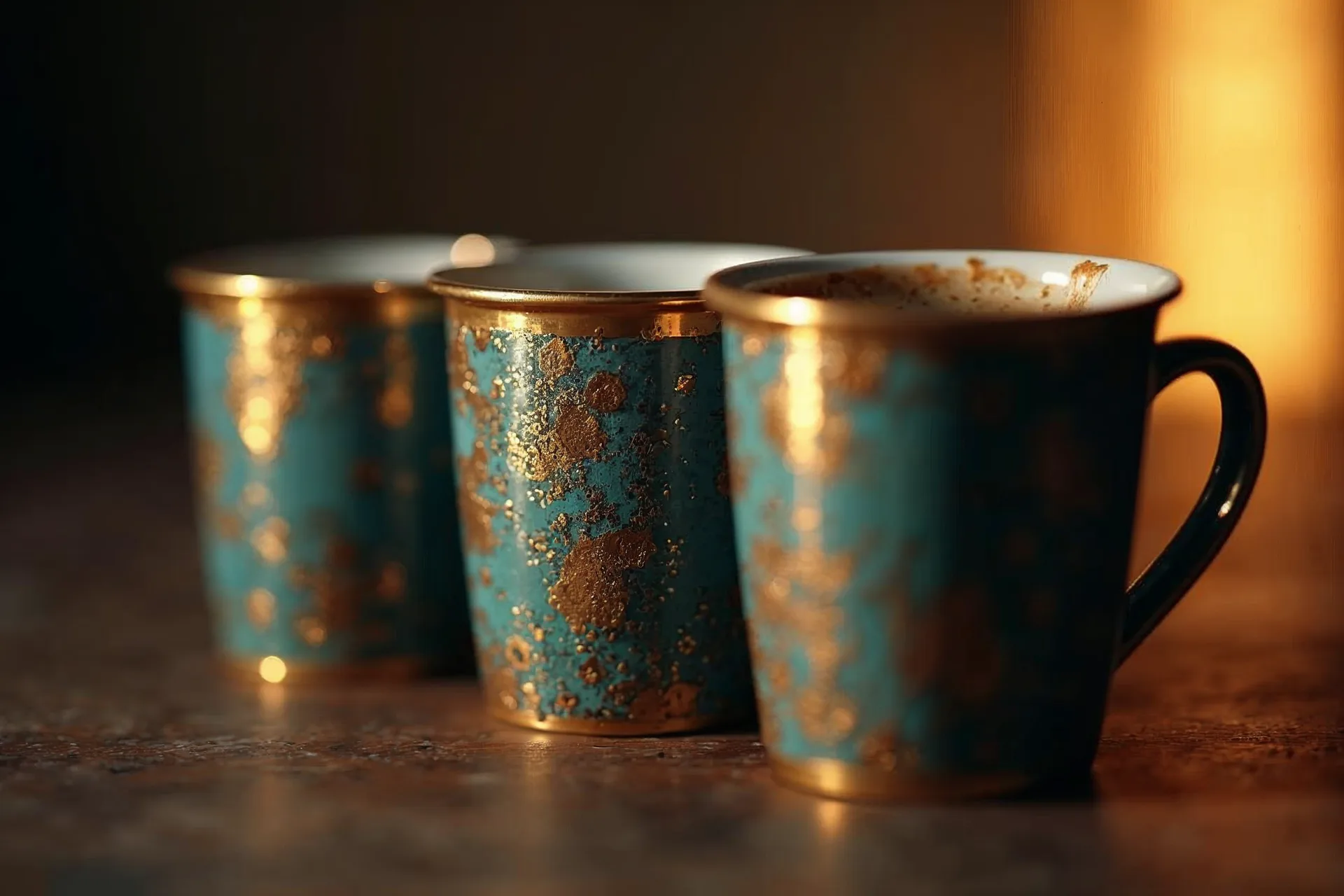Tre kopper kaffe repræsenterer forskellige kaffekulturer.