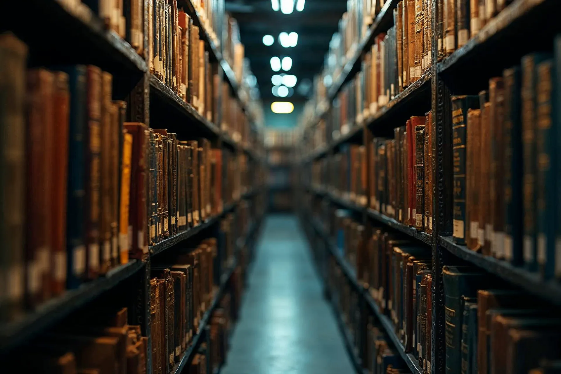 Estanterías dispuestas en perspectiva simbolizan una biblioteca claramente estructurada.
